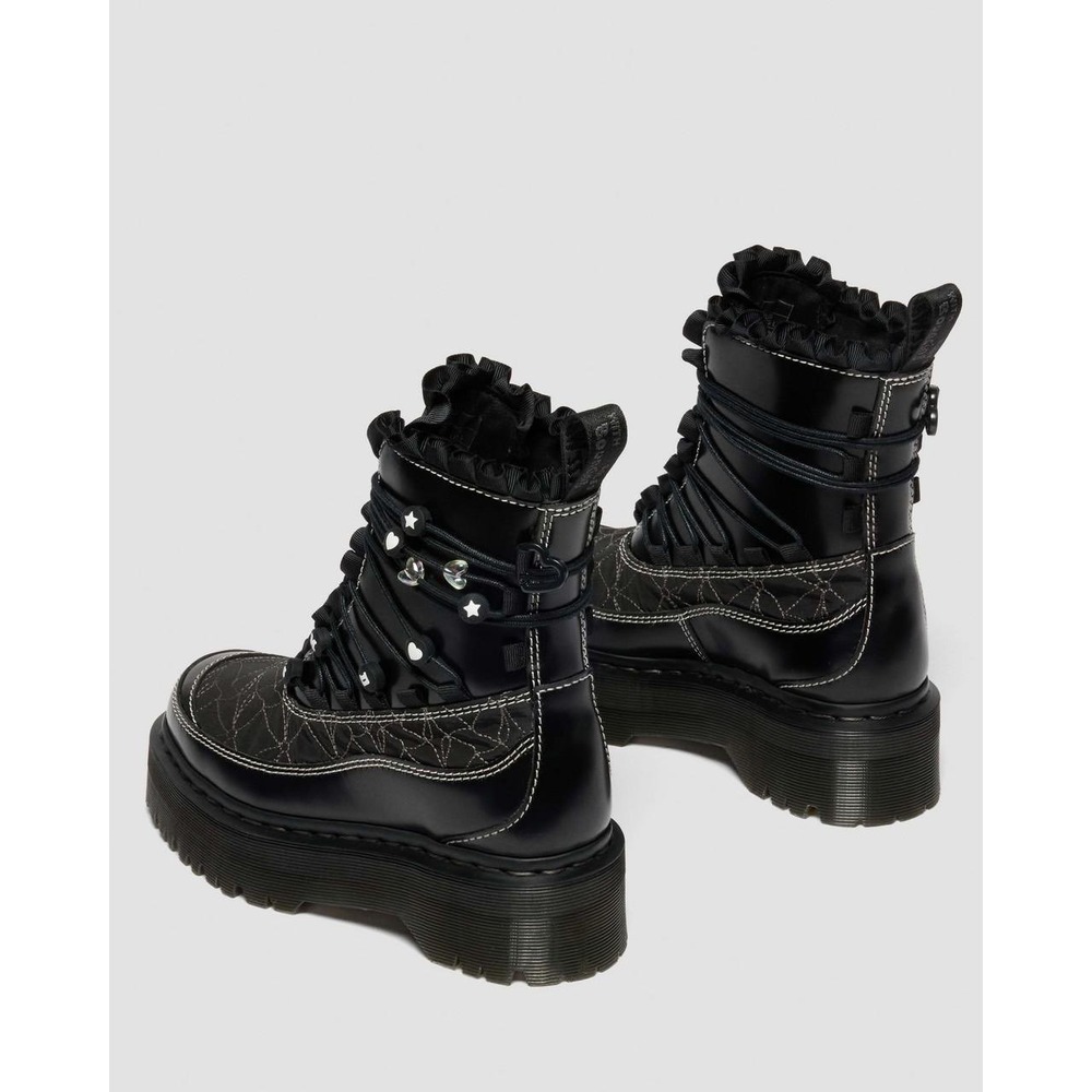 NEW Dr. Martens Jadon Frill Black Leather Platform Boots Hearts Stars Beads 9 US - Picture 3 of 15